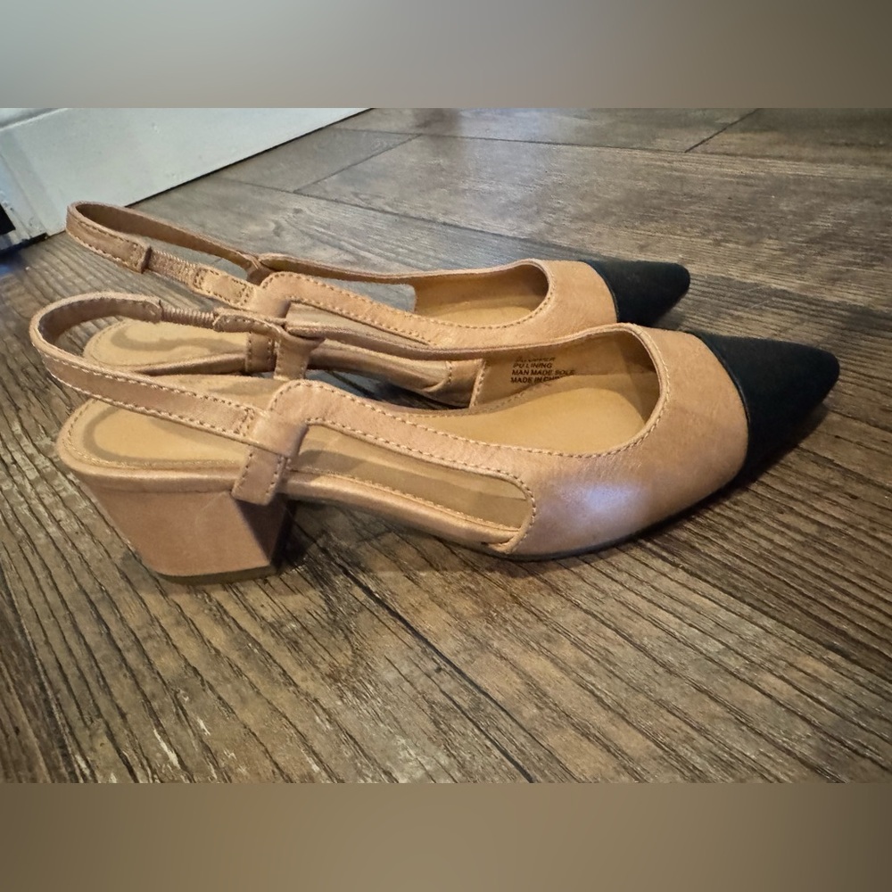 Express Beige and Black Slingback Heels - Picture 2 of 4